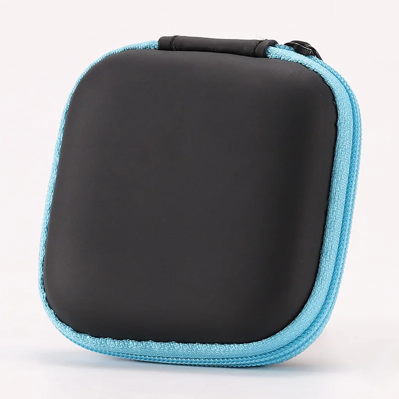 Mini Rits Harde Hoofdtelefoon Houder Case Draagbare Oordopjes Pouch box Oortelefoon Opbergtas Beschermende USB Kabel Organizer: Blauw