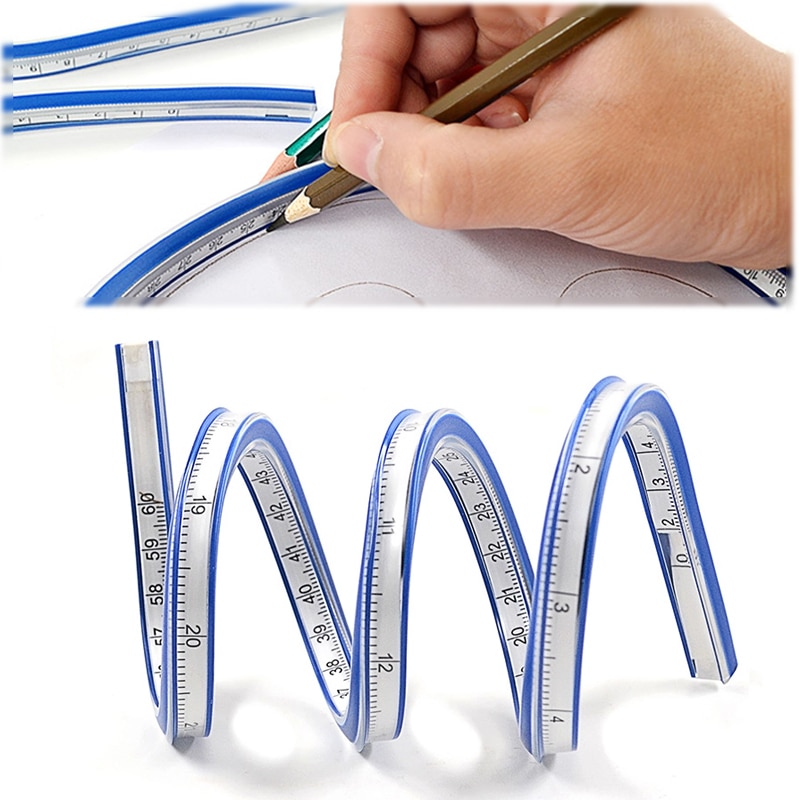 60cm/24in Flexible Curve Ruler Multifunctional Drawing Ruler Tools Woodworking Tailors Pattern Student Measuring