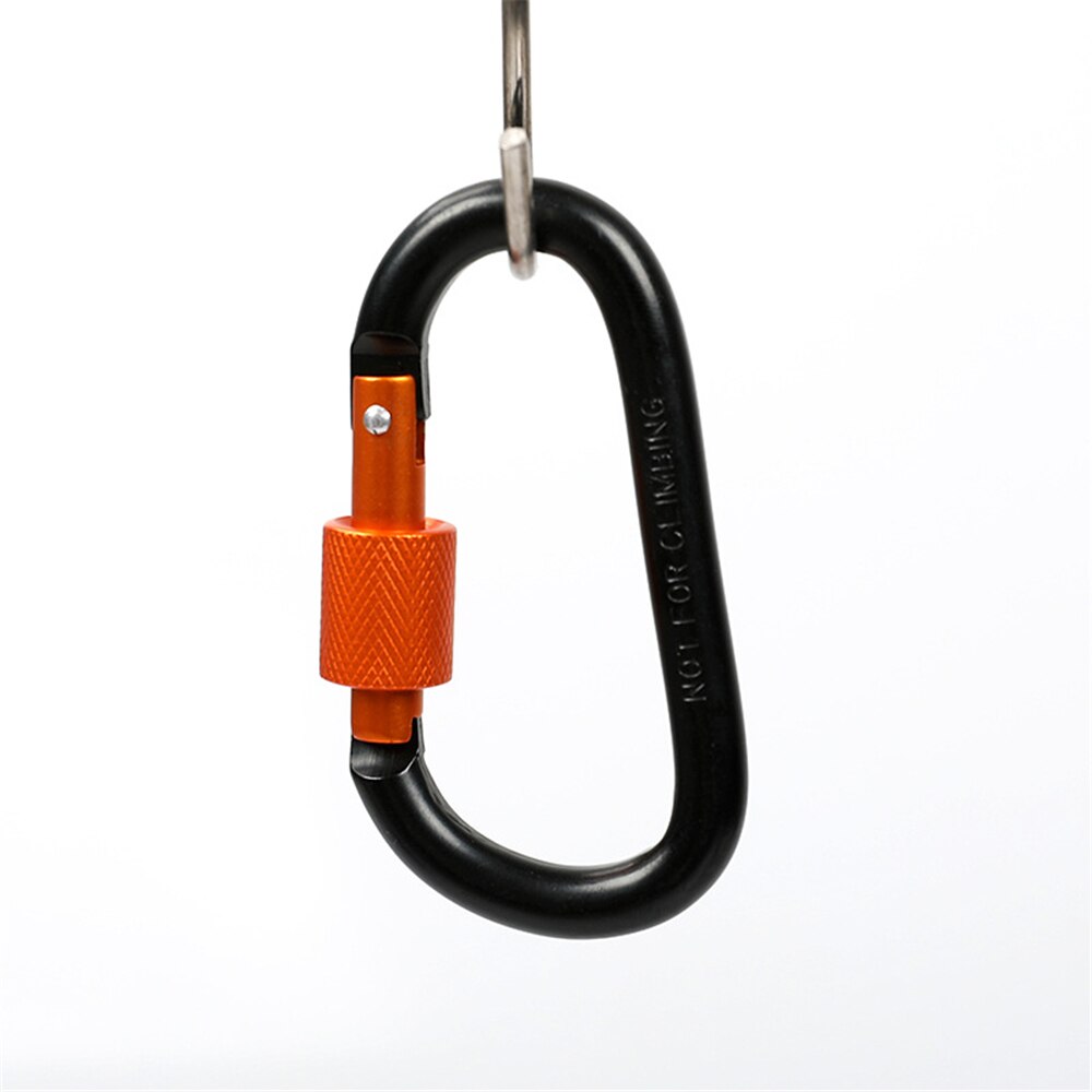 1set = 6 Uds de aleación de aluminio de la audaz tuerca larga hebilla mosquetón No 8 D-Tipo de llavero mosquetón con tornillo de bloqueo para acampar y pescar: black orange