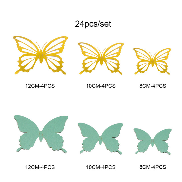 12Pcs Double-layer Paper 3D Butterfly Wall Sticker for Wedding Decoration Room Butterflies Fridge Art Wall Removable Wall Decor: TiffanyBlue Gold