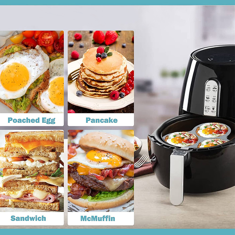 Stampo per uova in silicone Friggitrice ad aria Stampo per uova riutilizzabile a 3 cavità focaccina Torta Stampo per cottura Accessori da cucina