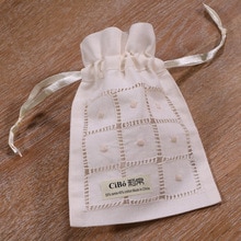 B008-B: Beige ramee/katoen trekkoord hand getrokken draad borduurwerk bags, 5x7 inches zakje zakken, travel pouch