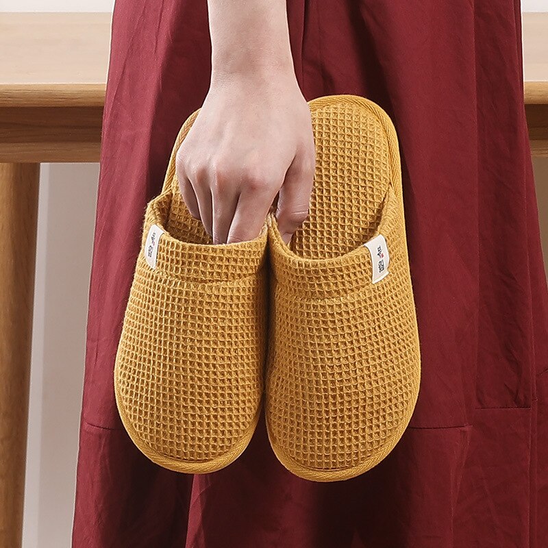 Fujin lin tøfler dame sommer Brann årstider stum sklisikker myk bunn tøfler herre hjemme deodorant tøfler
