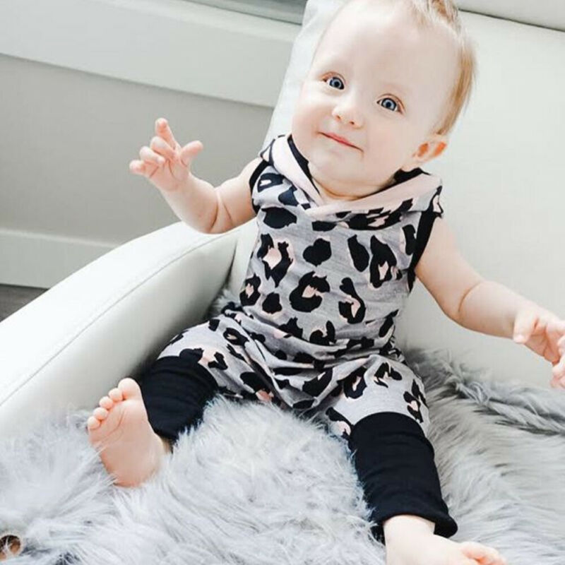 Pudcoco Nette Leopard Print Romper Neugeborenen Baby Mädchen Kleidung Mit Kapuze Strampler Ärmelloses Sommer Jumper Overall Casual Outfits