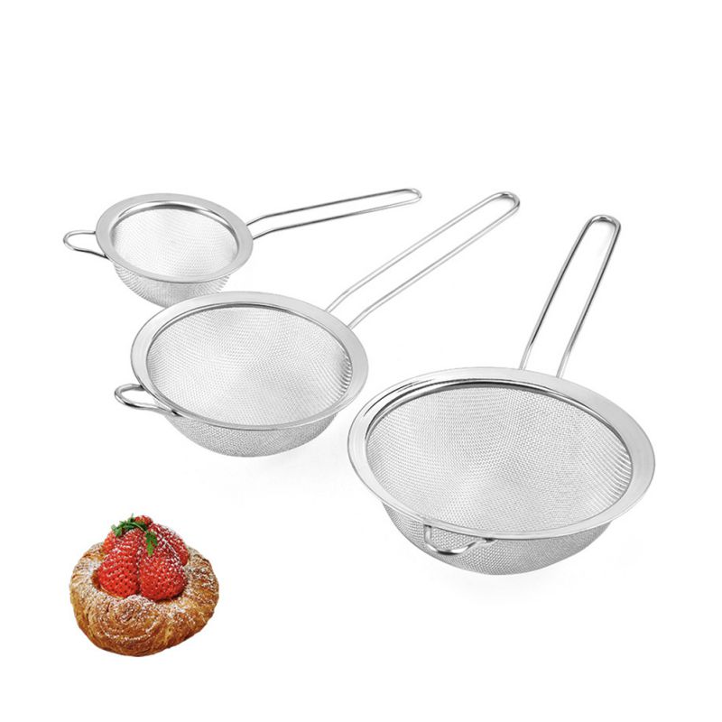 Kjøkken matlagingsverktøy 304 rustfritt stål kjøkken mel sil håndholdt skjerm netting sil mel sil olje sil dørslag 1