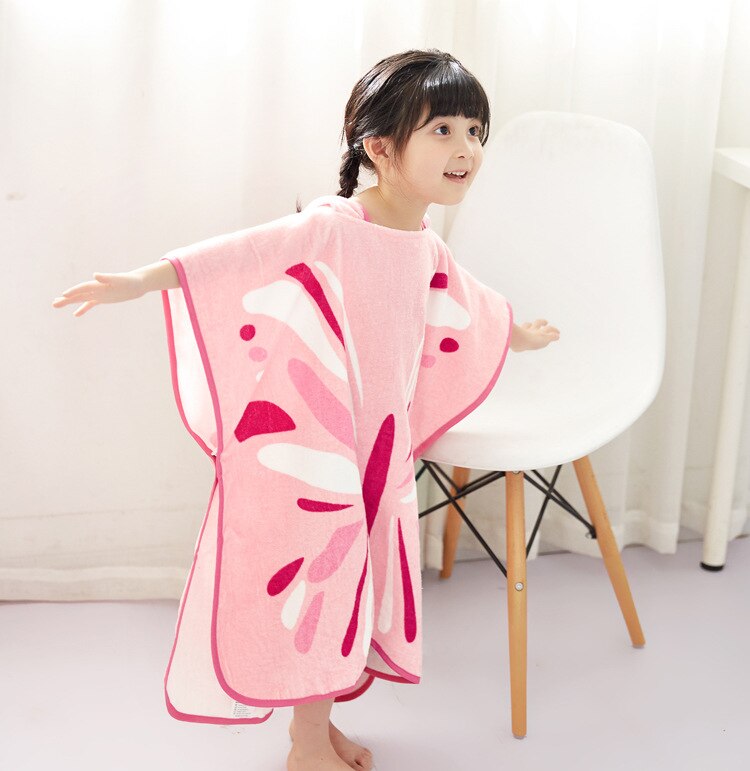 Size 70x70cm Pink Butterfly Children's Cartoon Bathrobes Cotton Towels for Boys and Girls Sets Home Clothing Baby Beach Towe