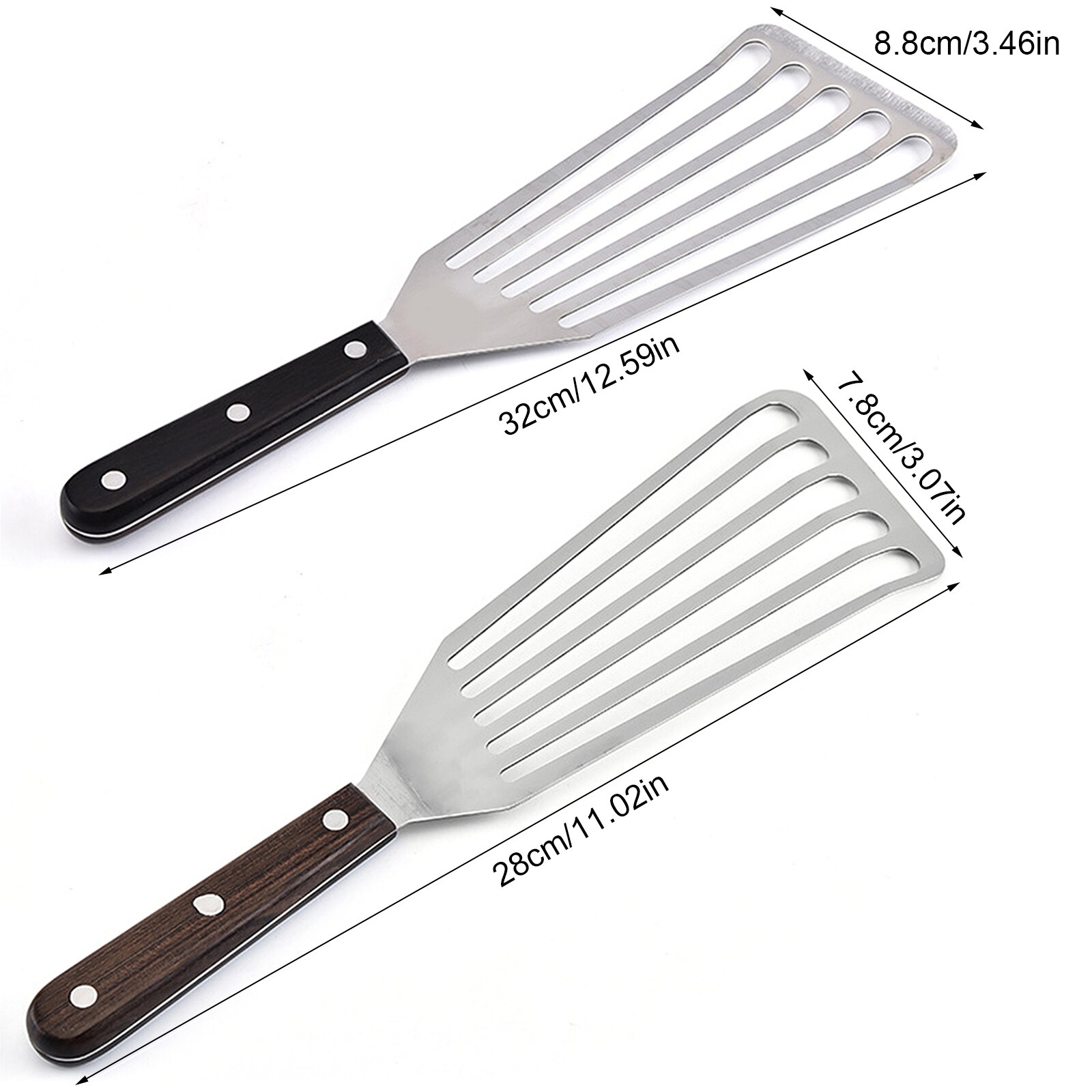 2pcs Slotted Spatula Fish Spatula Kitchen Multifunction Tool For Meat BBQ Fry Wooden Handle Fish Multipurpose Steak Spatula