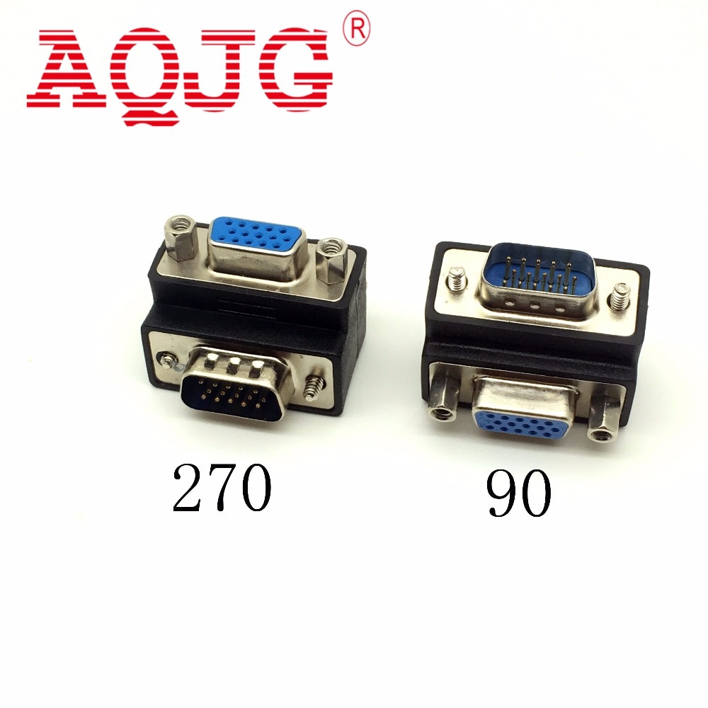 D-Sub 15pin VGA Male to Female Convertor Monitor DB15 VGA RGB HDB Extender 90 degree Connector 270 Degree AQJG