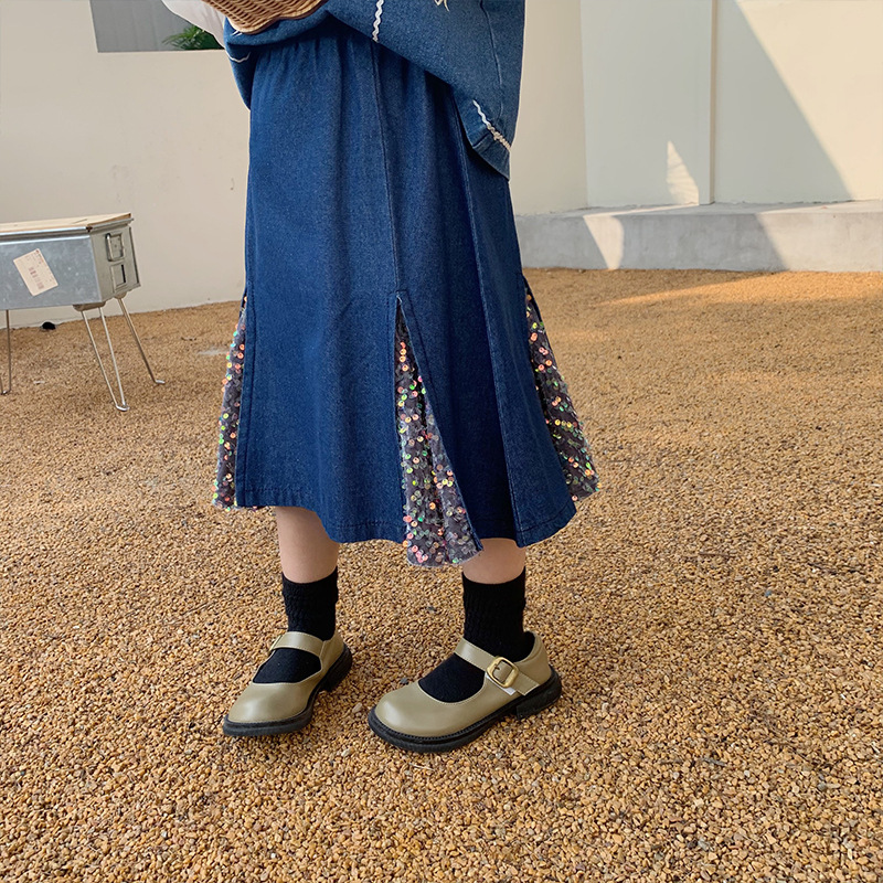 Baby girl patchwork sequined denim skirt Girls fashion mermaid little princess skirts 2-7Y