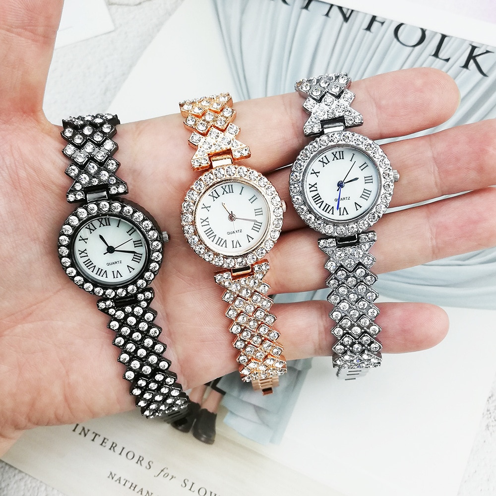 Luxe Mode Quartz Horloge Vrouwen Armband Horloges Dames Roestvrij Staal Band Rhinestone Quartz Horloge Horloges Voor Vrouwen