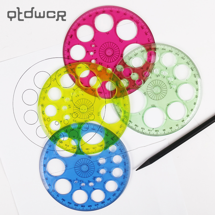 1pc verktyg 360 graders linjal rund transparent flera cirkulära mallar ritmaterial linjaler kontor skolmaterial