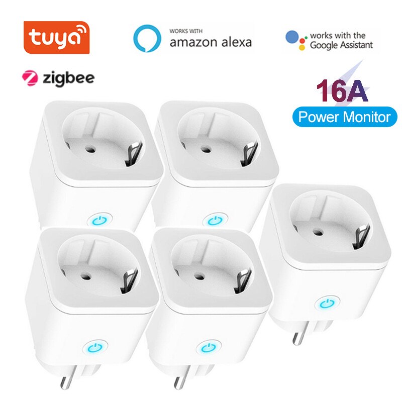 Tuya Smart Plug Zigbee Eu 16A Power Monitor Timer Socket Smart Home Draadloze Compatibel Met Alexa Google Home Assistent