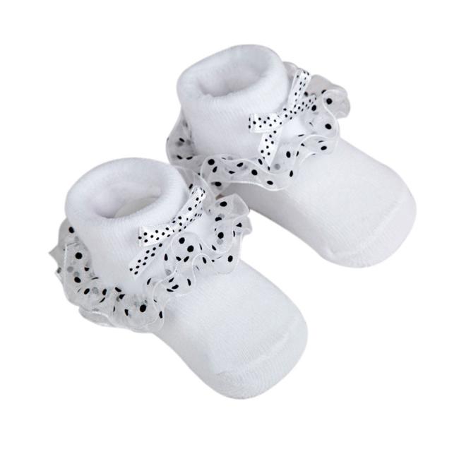 Polka Dot Print Baby Socks Toddlers Newborn Combed Cotton Ankle Socks Baby Girls Bowknots Socks для новорожденных calcetines: White