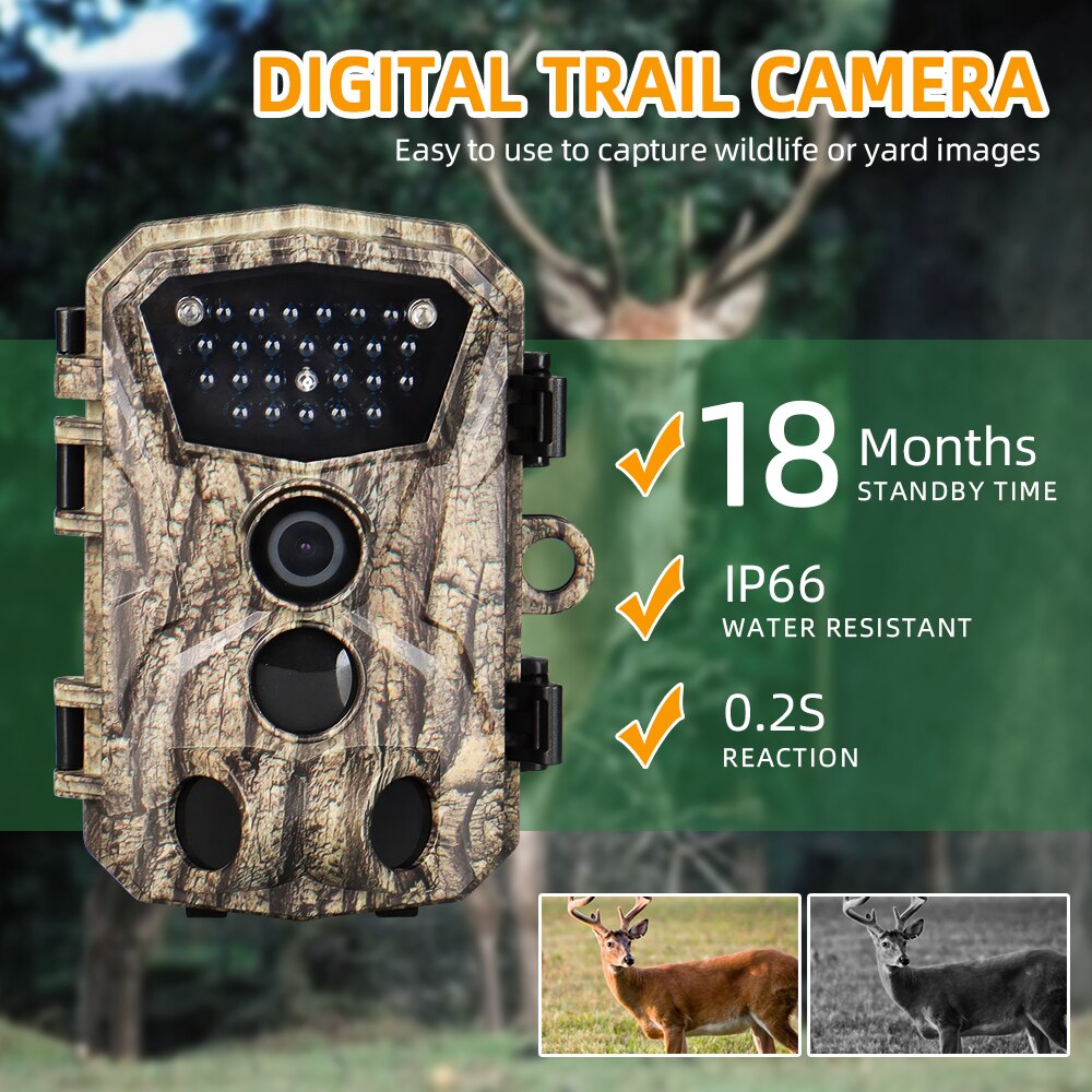 Digital Trail Camera Wildlife Camera Photo Traps Camera Waterproof IPX6 Capture Wildlife Photo for Hunting Outdoor OS37-0038