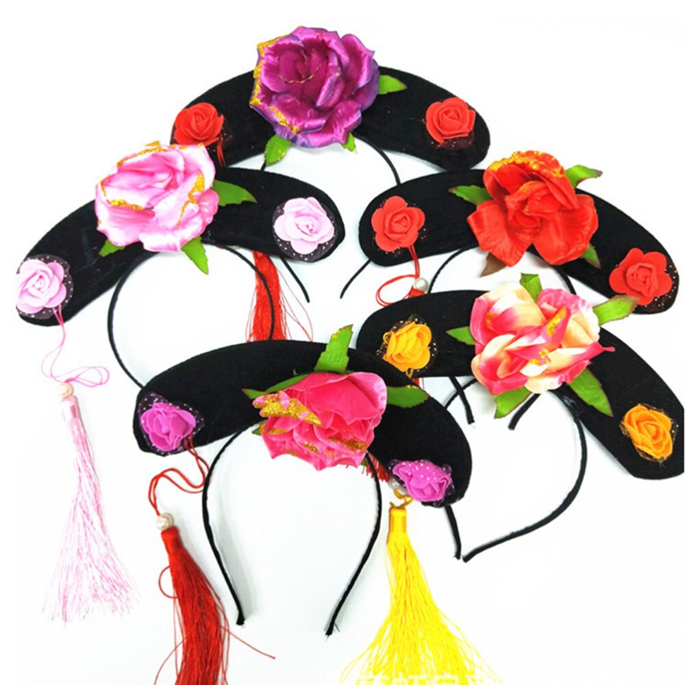 1pc Traditional Qing Dynasty Chinese Headdress Princess Hat Royal Crown Cap for Girls Women Kids Adults