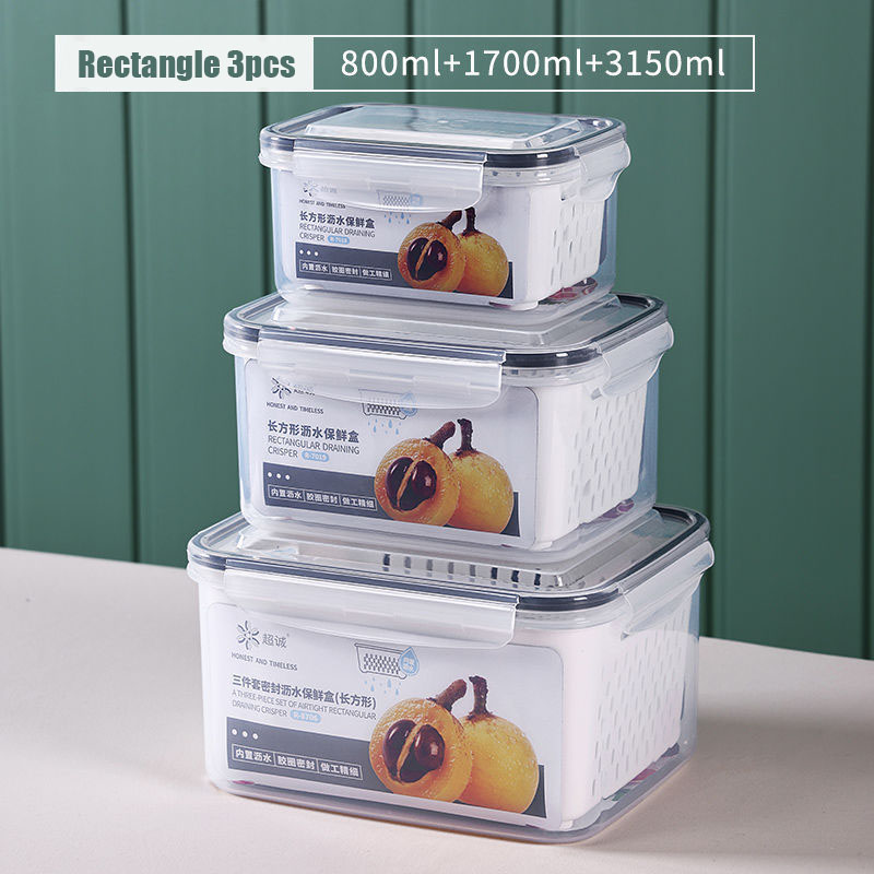 3PCS Kitchen Storage Basket Container Refrigerator Storage Box Fridge Fresh Kitchen Organizer Vegetable Fruit Boxes Drain Basket: NJG226A-3pcs