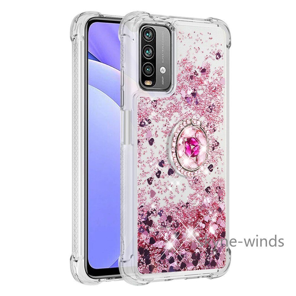 Para Xiaomi M3 Nota 9 4G Redmi 9 de 9T teléfono caso S21 Ultra 5G de diamantes de imitación anillo hebilla Anti-colisión de la funda con arena movediza coque: for Redmi9power case / 2