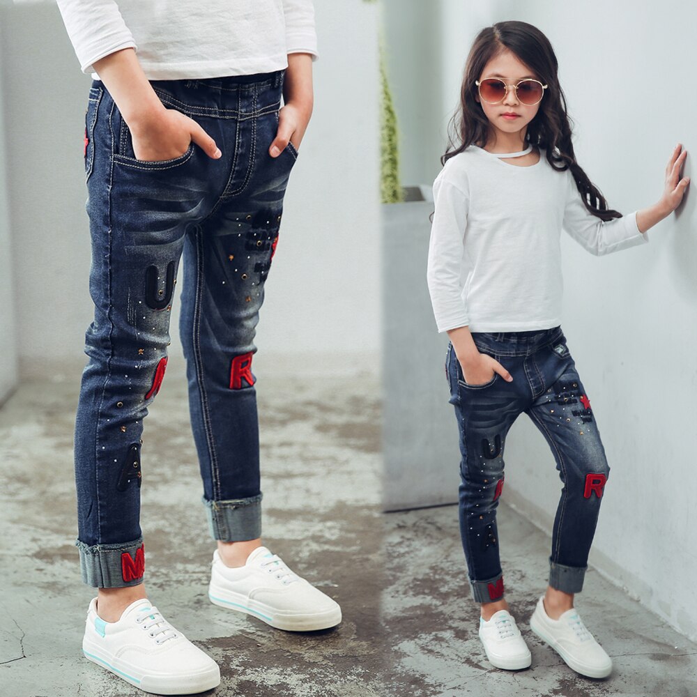 Vrouwelijke Kind Jeans En Najaar Borduurwerk Brief Kinderen Broek Meisjes Casual Broek