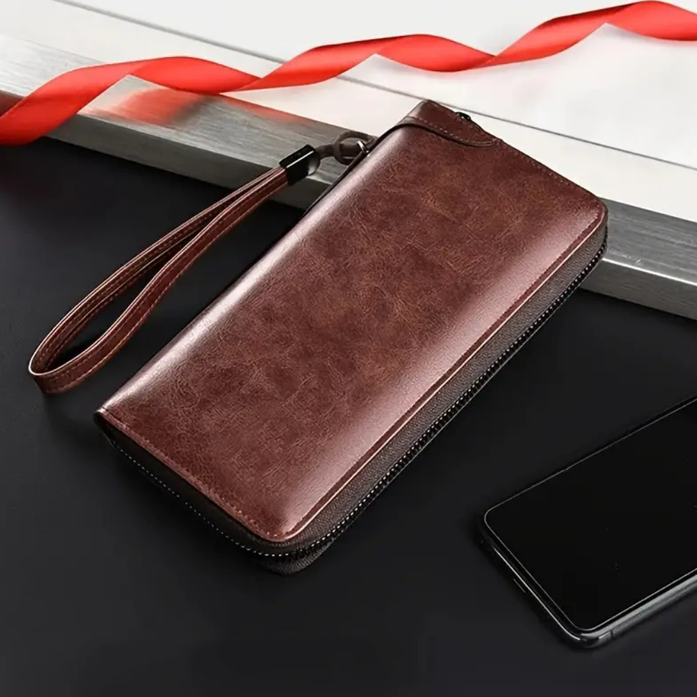 Men Long RFID Blocking Wallet Zipper Multi Card Holder Leather Credit Card Organizer Anti Theft Purse for Men: Brown