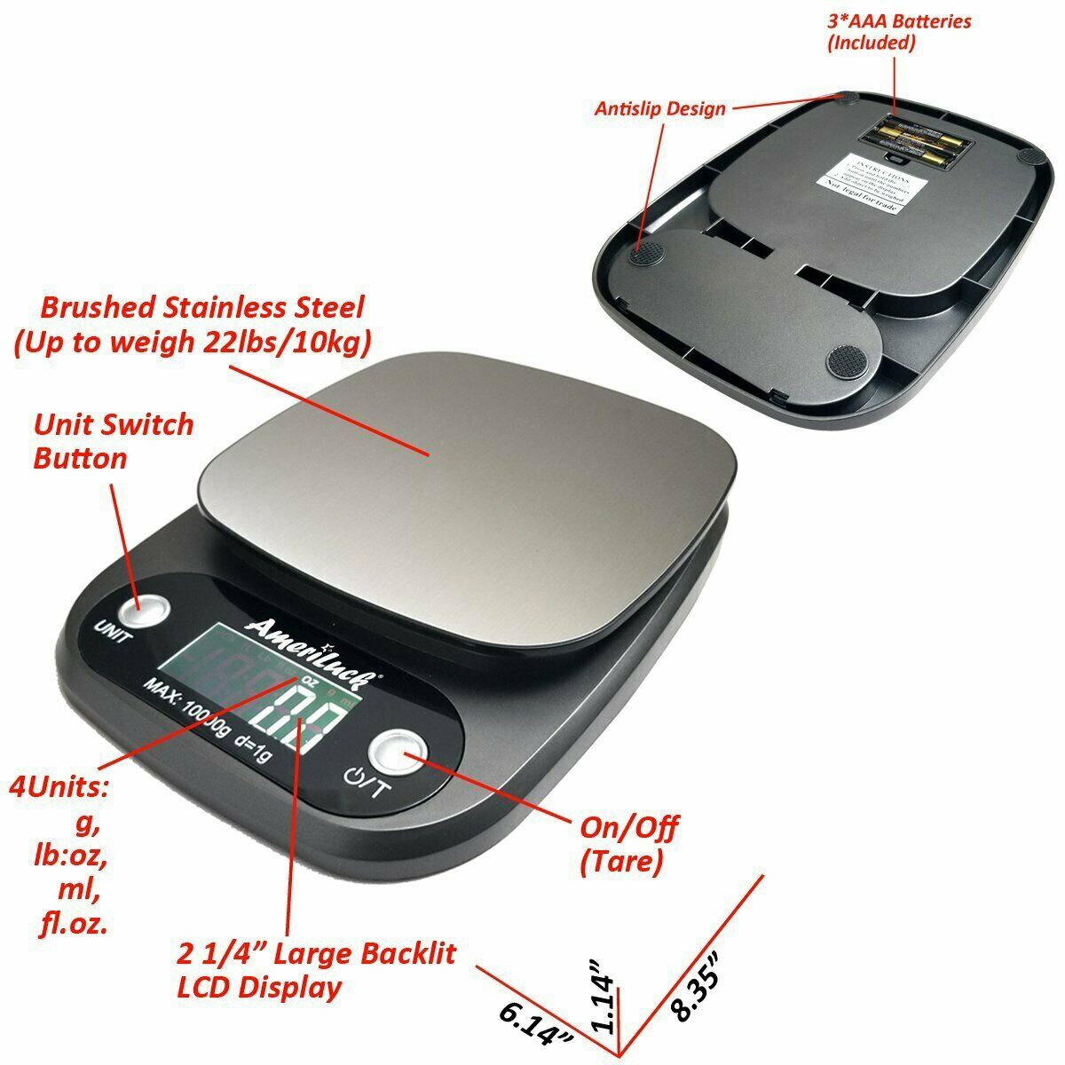 Digital Kitchen Scale Multifunction Kitchen Food Weighing Scales Back-Lit LCD Display Tare Function