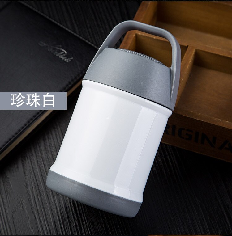 550ML Double Stainless Steel Thermos Food Soup Containers Large Capacity Vacuum Flasks Portable Lunch Bento Box: HA114-white