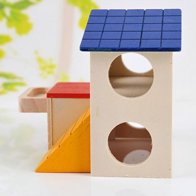 Suministros para mascotas, edificio de lujo multifuncional Villa hámster de madera de dos capas pueblo conejillos de indias casa pequeña para mascotas