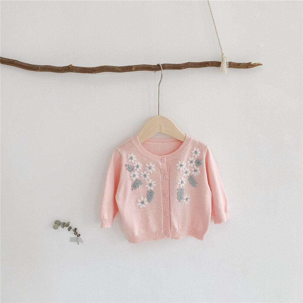 Autumn Winter Baby Girls floral Embroider Knit sewater Infant Kids Boy Girl Long Sleeve Cardigan outwear Clothing: 6M(66)