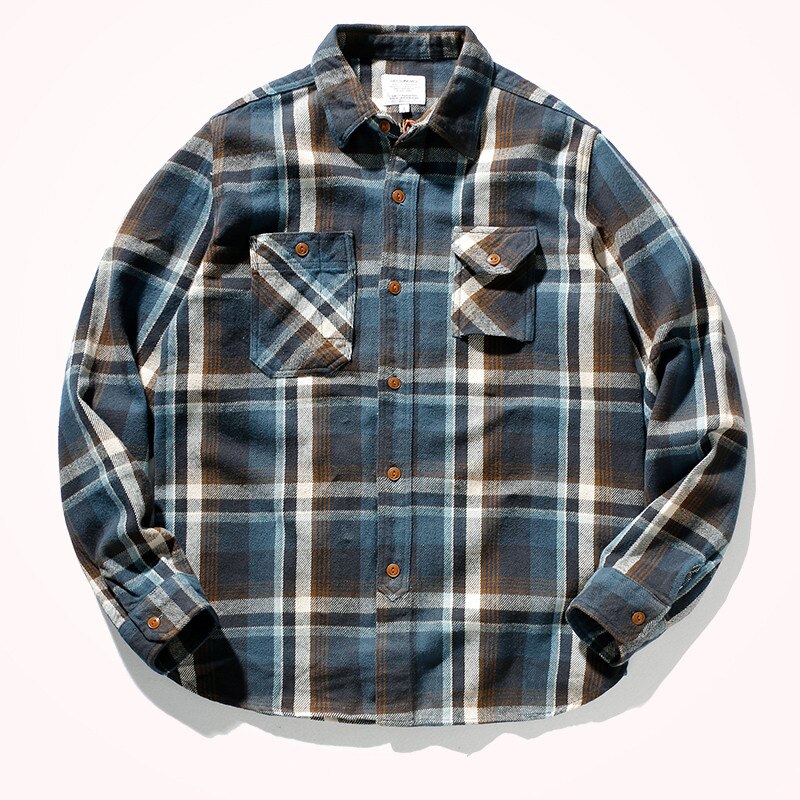 Camisa a cuadros gruesa para hombre, ropa de trabajo de franela de algodón puro, a la , Retro, de manga larga, con solapa, n. ° 9919: Azul / M