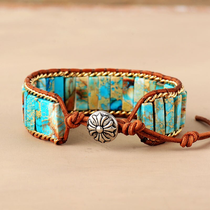 Latest Leather Wrap Bracelets Jaspers Lapis Chain Cuff Bangles Bracelets Bohemian Punk Jewelry