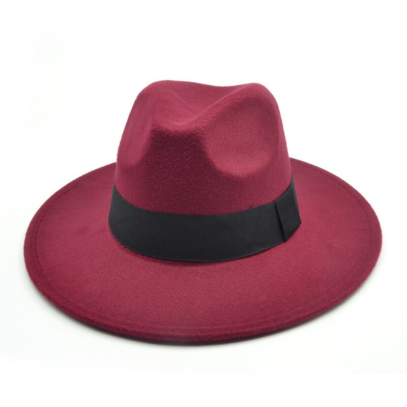 Chapeau rétro en feutre dur pour hommes et femmes, Billycock à bord large et rabattu: wine red