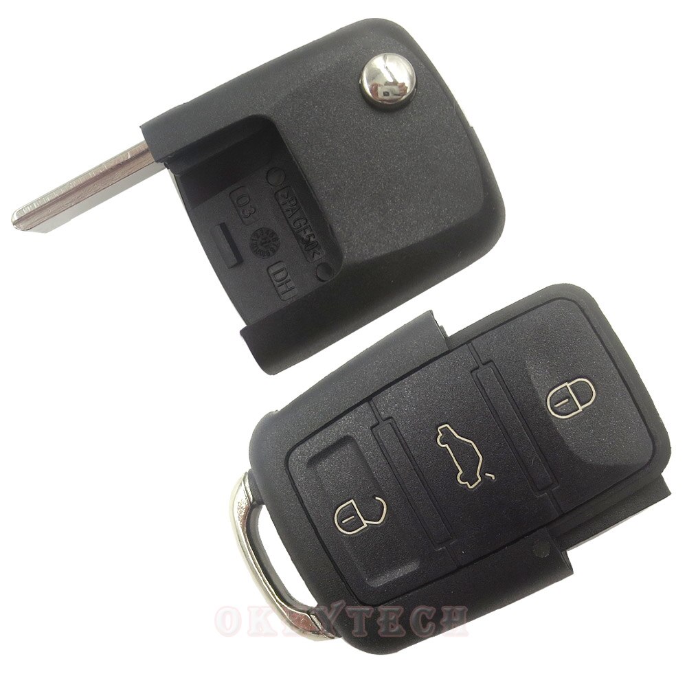 OkeyTech Flip Remote Car Key Shell For Volkswagen VW Jetta Golf Passat Beetle Polo Bora 3 Buttons Uncut Blade Blank Fob Case