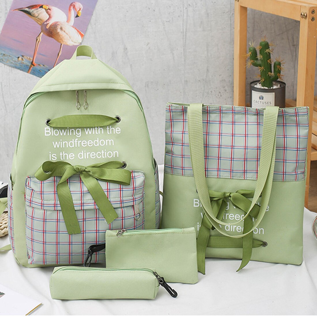 5Piece Set Nylon Backpack Waterproof Women Backpack 5pcs Female School Backpack Casual School Bags Student Shoulder Bag: type4 B