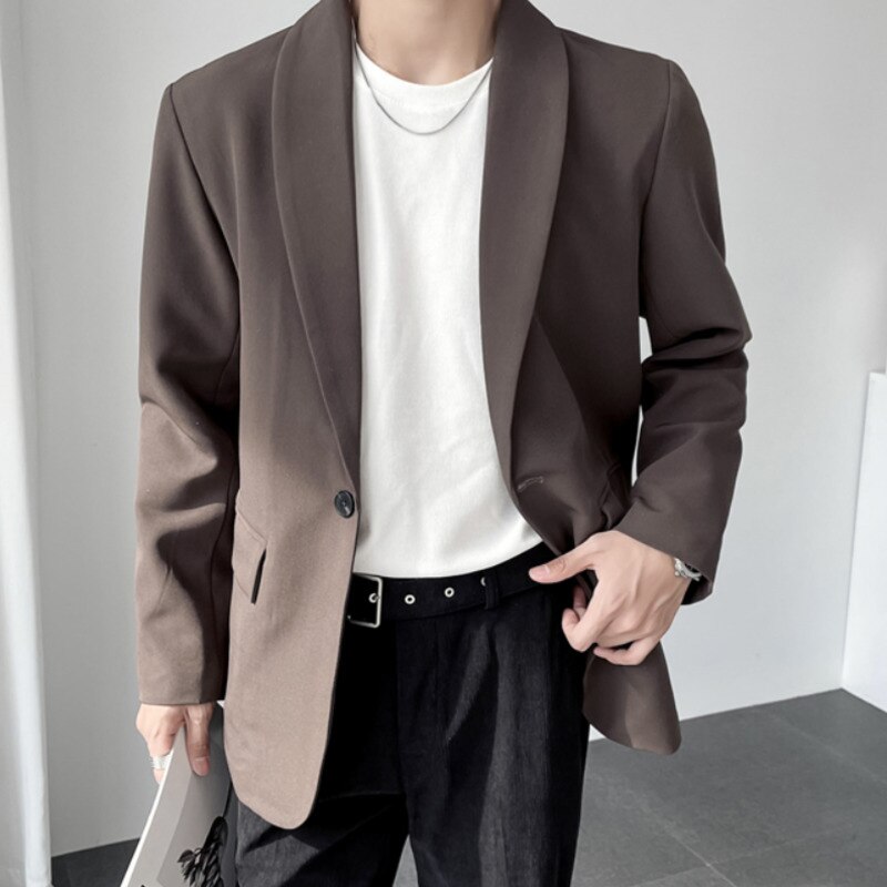 Green Brown Blazer Men Slim Business Society Mens Dress Jacket Korean Loose Casual Suit Jacket Men Office Formal Outwear: Brown / M