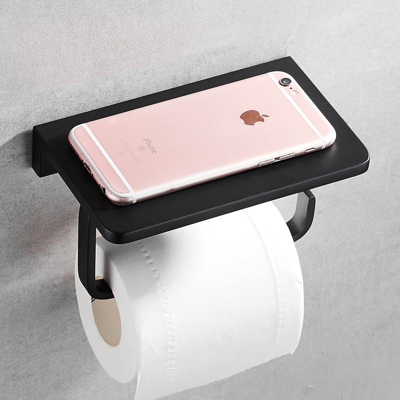 Musta Paperiteline Seinään Asennettava Kylpyhuonetarvikkeet WC-Hylly Alumiini