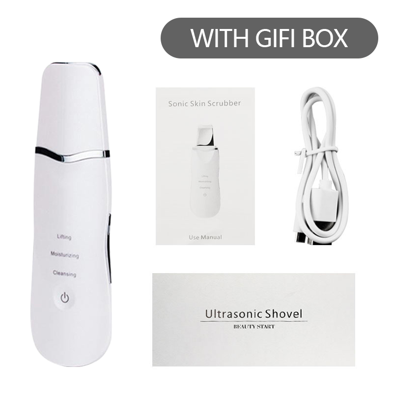 Ultrasonic facial cleansing scrubber facial deep exfoliating spatula facial pore cleaner to blackhead spatula beauty instrument: With box  white