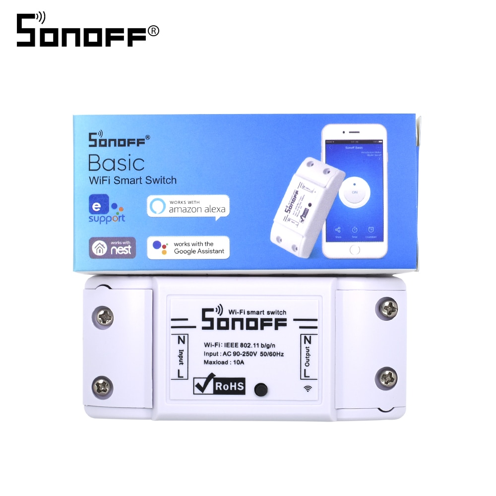 Itead Sonoff Wifi Basic Draadloze Wifi Lichtschakelaar Afstandsbediening 10A Diy Timer Relais Module Voor Smart Home Automation Domotica