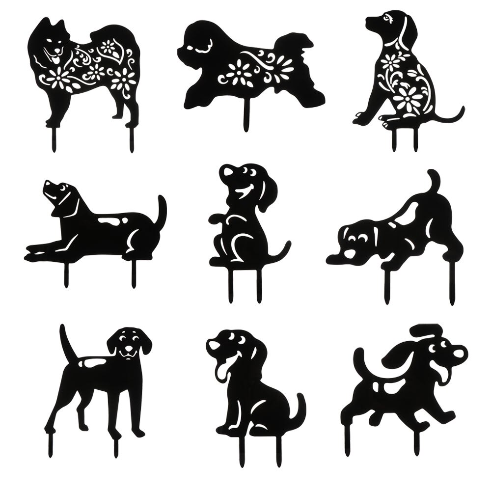 9 Soorten Zwarte Hond Silhouet Tuin Stakes Hollow Standbeelden Outdoor Decor Art Craft Yard Versiering Black Hond Tuin Stakes