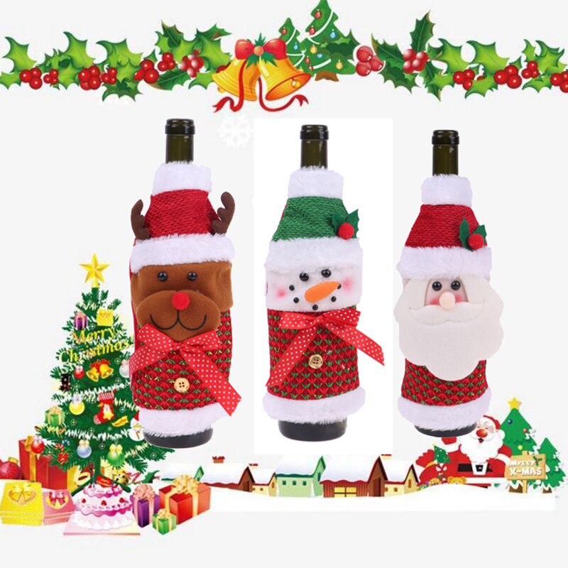 Kerst Kerstman/Elanden/Sneeuwpop Kerst Wijnfles Cover Hoed Jurk Tafel Partij Decoratie Kerst Bestek Zakken 25*13Cm