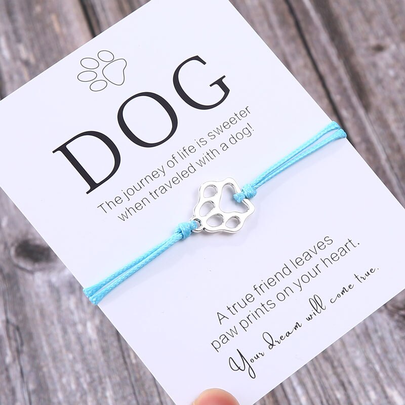 Pulsera de la amistad para él, brazalete con estampado de pata, para amantes de los perros, joyería de deseos, para padres y perros: Silver-Sky Blue