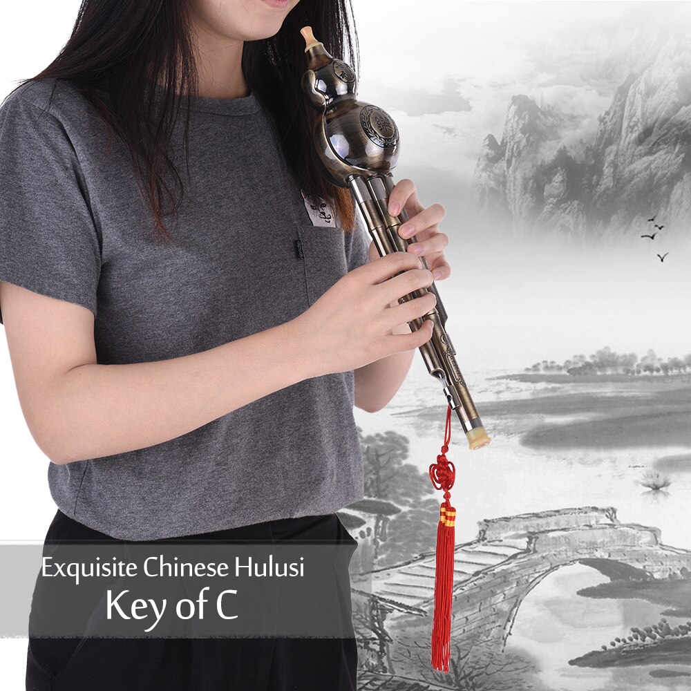 Lindo Desenho Fio de Metal Cabaça Hulusi Cucurbit Flauta chinesa Étnica Vento Instrumento Musical Chave de C Material de Alumínio
