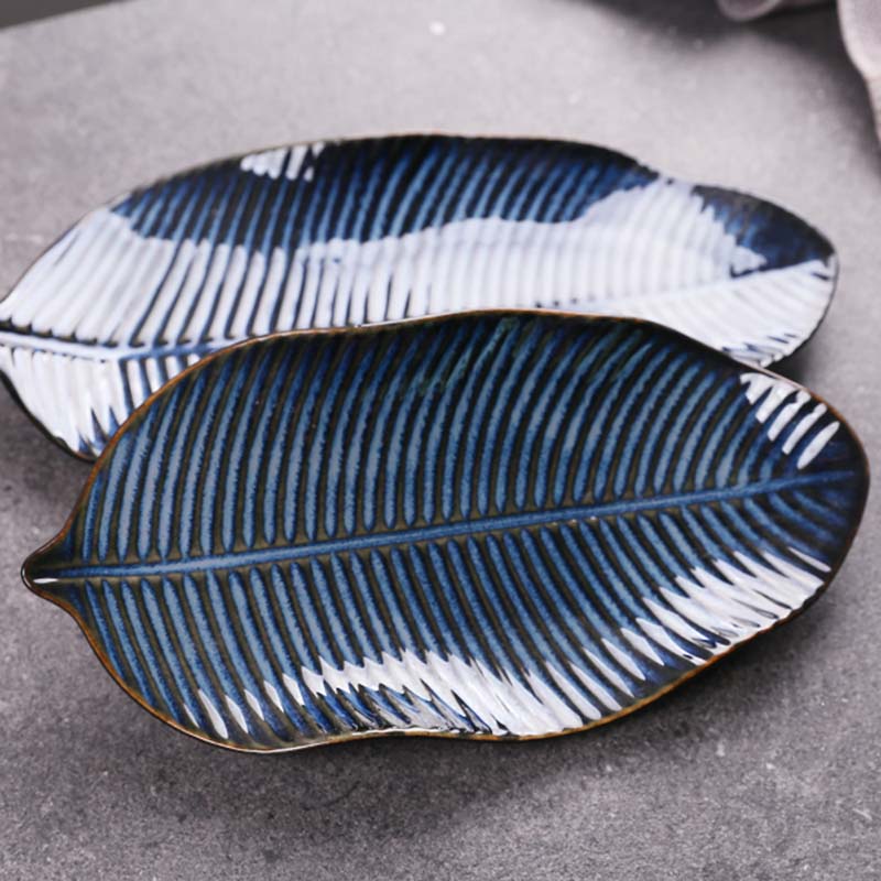 Kiln ceramic plate large steamed fish plate leaf-shaped dish plate irregular plate special-shaped plate restaurant commercial