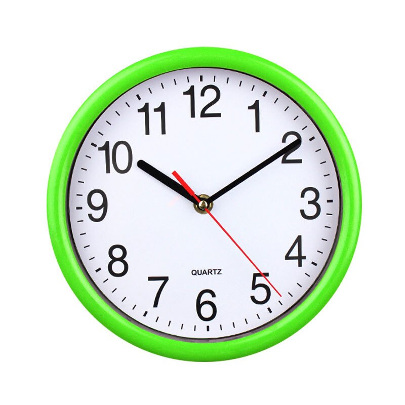 Simple Round 8 Inch White Background Clock Clock Study Room Kitchen Living Room Silent Scanning Quartz Wall Clock -1: green