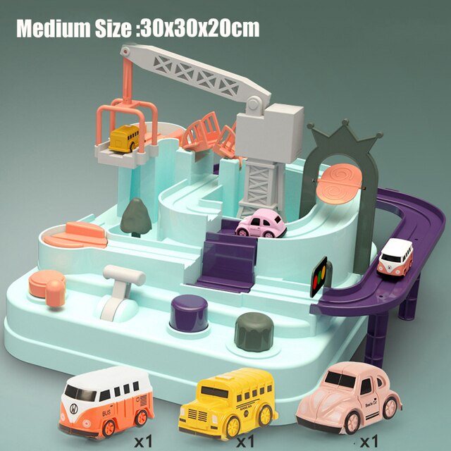 2 in 1 Manual Car Adventure Track Toys for Children Rescue Vehicles Adventure Toys Racing Tracks Rail Car Toys for Boys: Macaron A Set