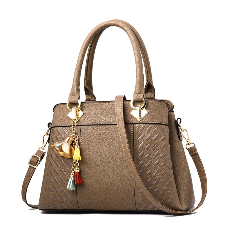 Mode Vrouwen Handtassen Tassel PU Leer Totes Bag Top-handvat Borduurwerk Crossbody Tas Schoudertas Dame Eenvoudige Stijl Hand tassen: Donker Kaki