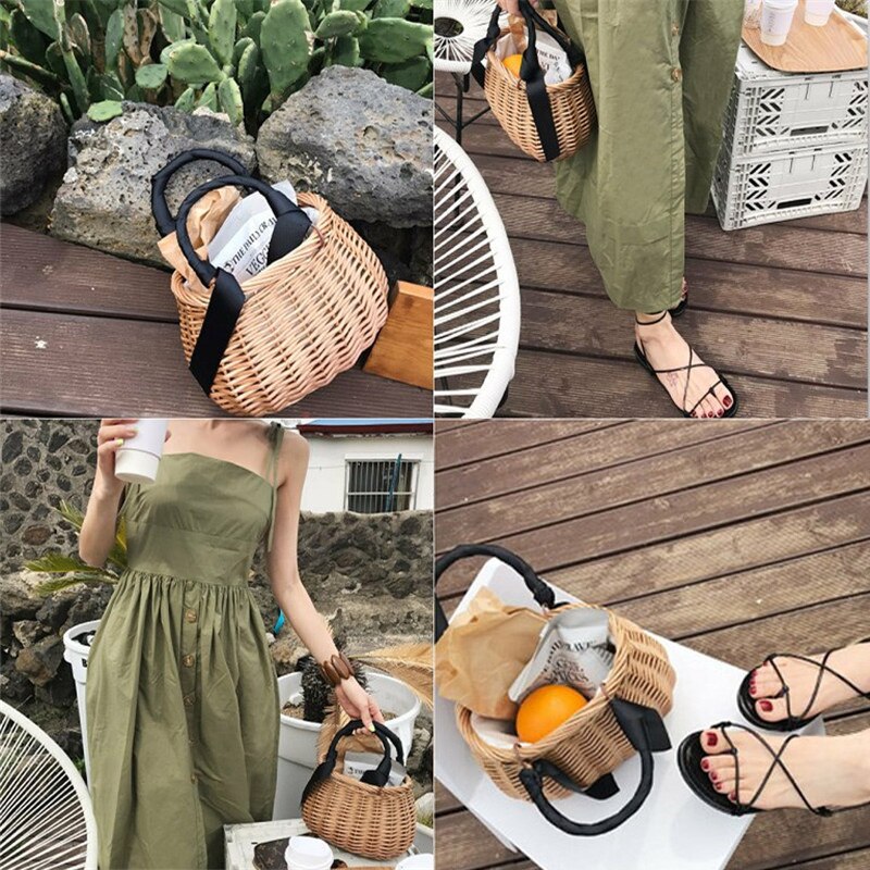 Vintage Literarischen Elliptische Handarbeit Gewebt Tasche Wicker Handtasche Retro Sommer Frauen Stroh Strand Taschen BS88