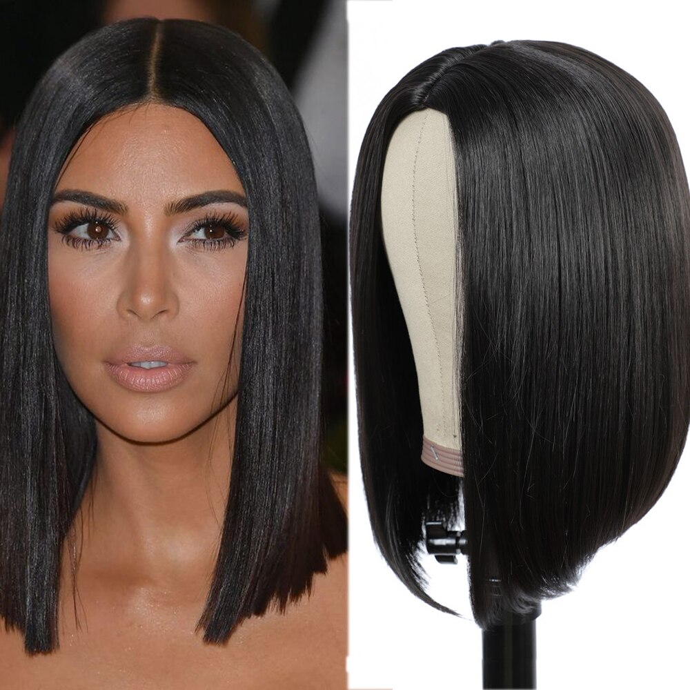 Short Bob Synthetic Hair Wigs For Black Women Shoulder Length Natural Black Hairstyle Heat Resistant Machine Made Wig X-TRESS