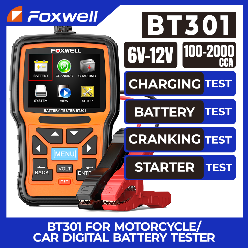 Foxwell BT301 probador de batería de coche herramienta analizadora de circuito de carga de arranque de batería probador de alternador de sistema de batería de 6/12V