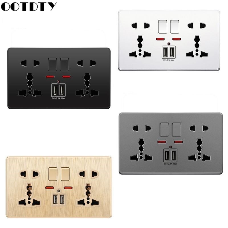 Multifunction UK 13A Wall Socket Push Button 2.1A Double USB Charging Ports