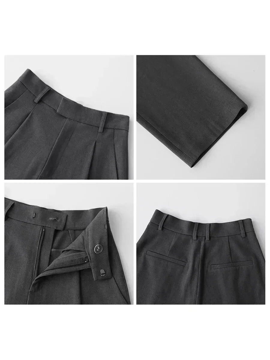 VEN-CHIC Pantalones rectos de pierna ancha para mujer, traje de sarga informal Simple, para oficina
