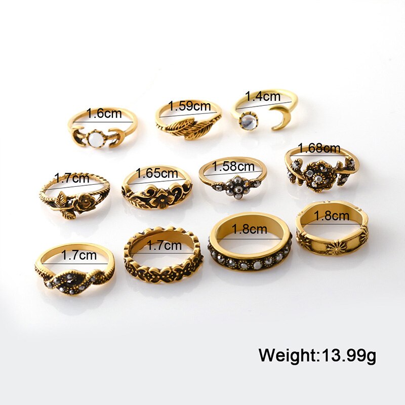 LOVR Jahrgang Gold Ringe Für Frauen Bohemien Ethnischen retro Kristall Blume Blätter Hohl Ring einstellen Knöchel Modeschmuck: Produkt 2